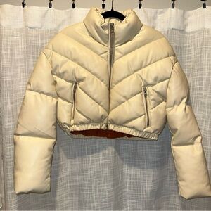 Hudson Jeans Womens Size Small Cropped Chevron Puffer Jacket Cream Soft  NWT